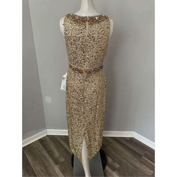 MAC DUGGAL EMBELLISHED SLEEVELESS HIGH NECK MIDI DRESS - Picture 10 of 11